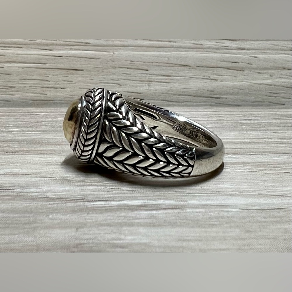 Designer JAI John Hardy Sterling Silver/14 K Gold Basket Weave Ring, Size 5 - Picture 2 of 8